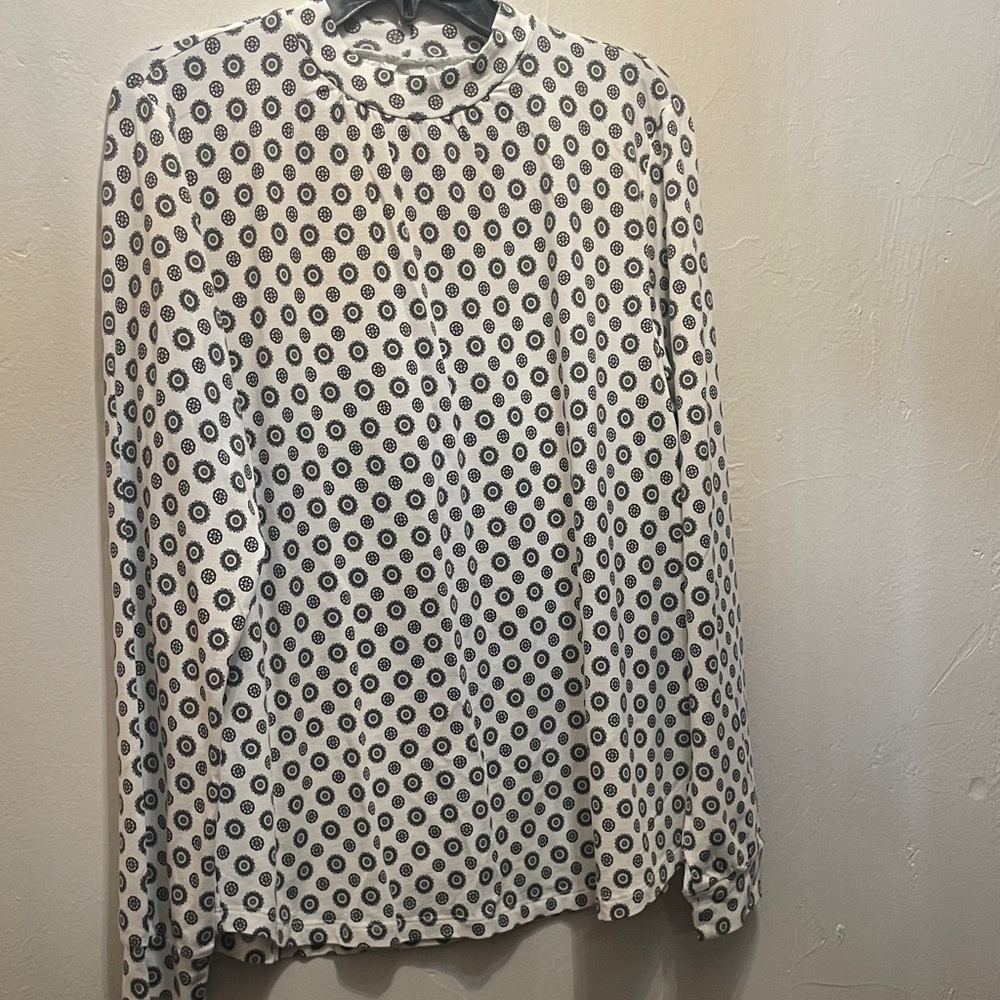Lands' End Women's White and Black Patterned Long Sleeve Top
